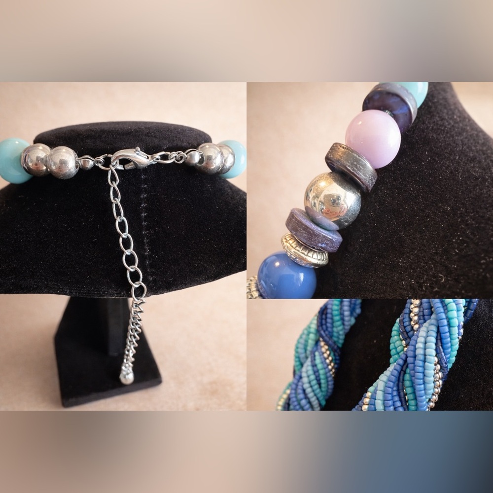 Bold Blue Multi-Strand Beaded Statement Necklace … - image 3